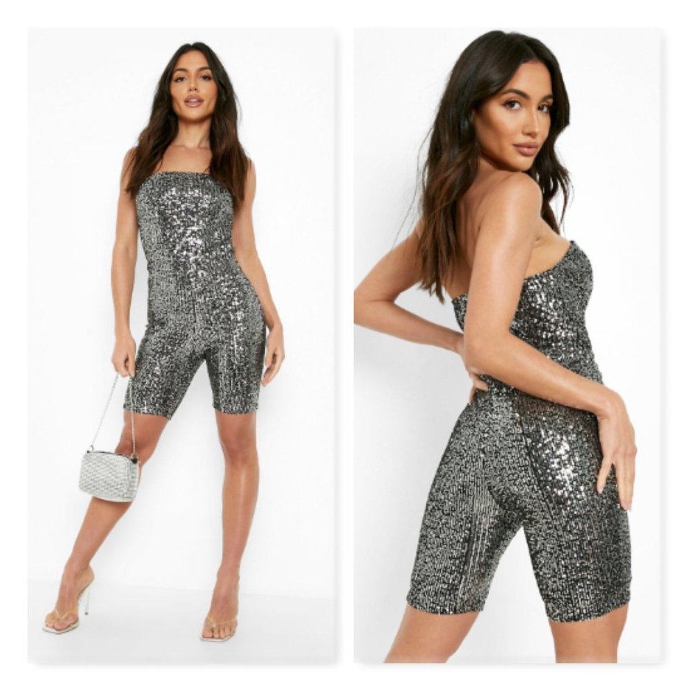 Disco Ball Shiny Strapless Romper